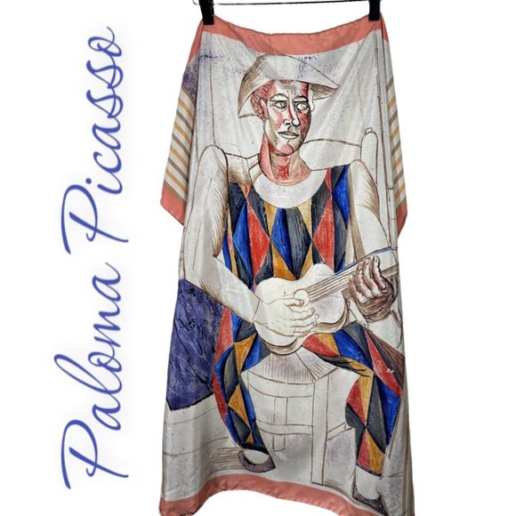 Paloma Picasso Accessories - Paloma Picasso Vintage Silk Scarf Harlequin With Guitar, 33x33